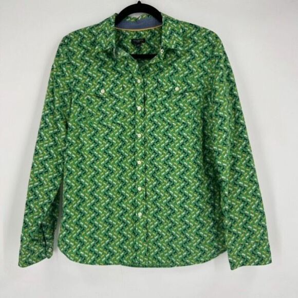 Talbots Horses Print Wrinkle Resistant Top Blouse Button Down Black Size 12 peti - Picture 2 of 12